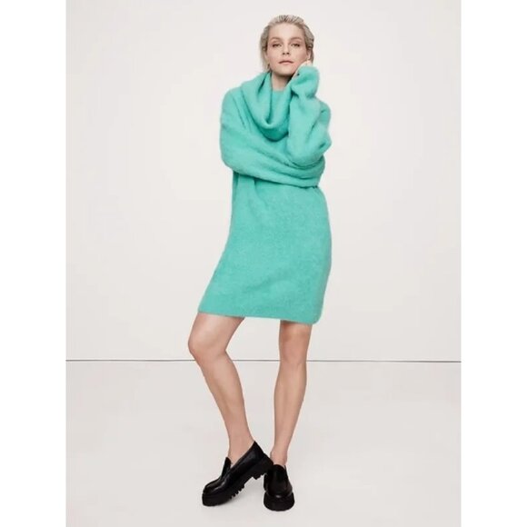 Banana Republic Wo's Aquamarine Alpaca Blend Cowl Neck Sweater Dress Sz S 2874 - Picture 2 of 11